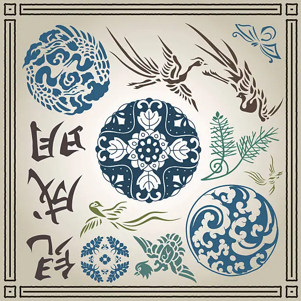 Vector illustration of Chinese and japanese vector ornament set