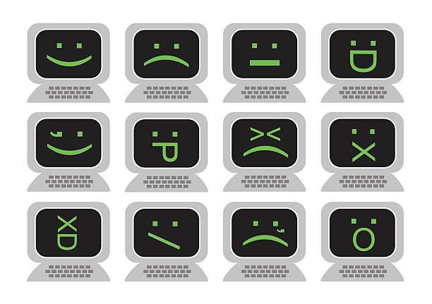 ilustrações de stock, clip art, desenhos animados e ícones de velho escola computador emojis - computer keyboard computer sadness emoticon