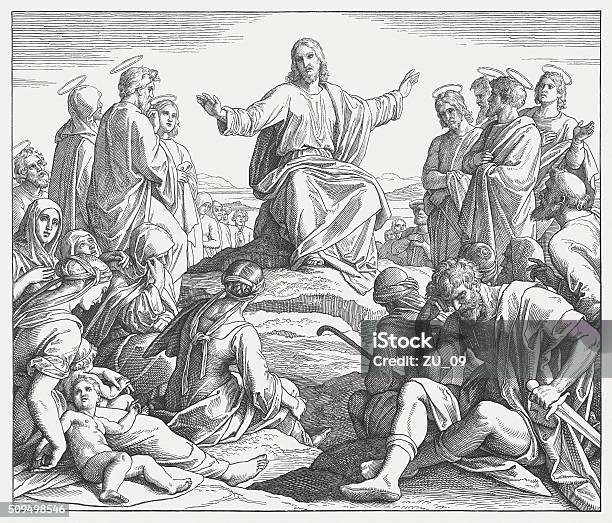 Jesus Sermon On The Mount Published In 1860 Stock Illustration - Download Image Now