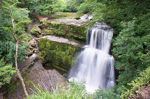 Brecon Beacons, Sgwd Clun-Gwyn 02 Sgwd Clun-Gwyn Waterfall in the Brecon Beacons National Park, South Wales. I captured this picture using a longish exposure, so as to slightly blur the water, thus giving a feel of fluid mobility. merthyr tydfil stock pictures, royalty-free photos & images