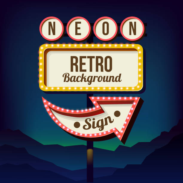 ilustrações de stock, clip art, desenhos animados e ícones de vintage de publicidade outdoor de estrada com luzes. retrô sinal 3d - sign old fashioned motel sign retro revival