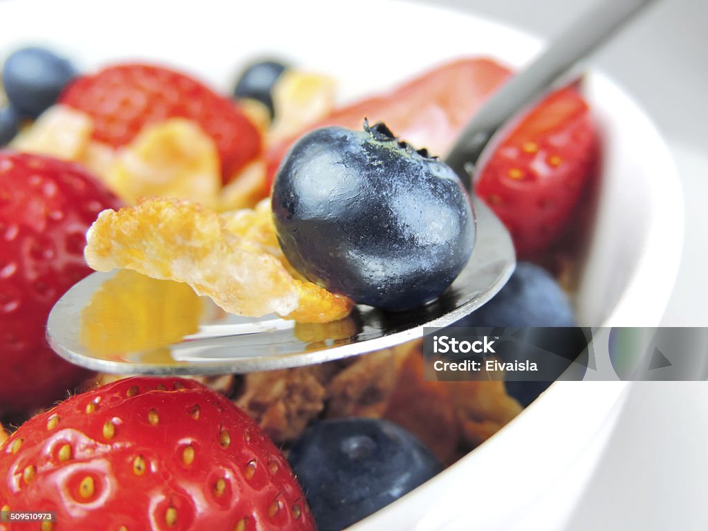 Breakfast bowl Breakfast bowl with cereals and fresh fruits. Blueberry Stock Photo