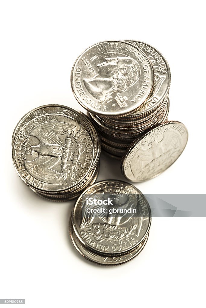 Quarters Quarters isolated on pure white background. Close-up Stock Photo