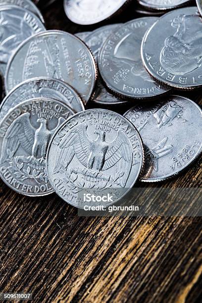 Many Quarters Stock Photo - Download Image Now - Close-up, Coin, Copy Space