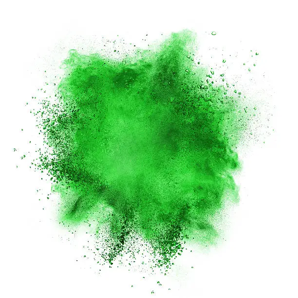 Photo of Green powder explosion isolated on white