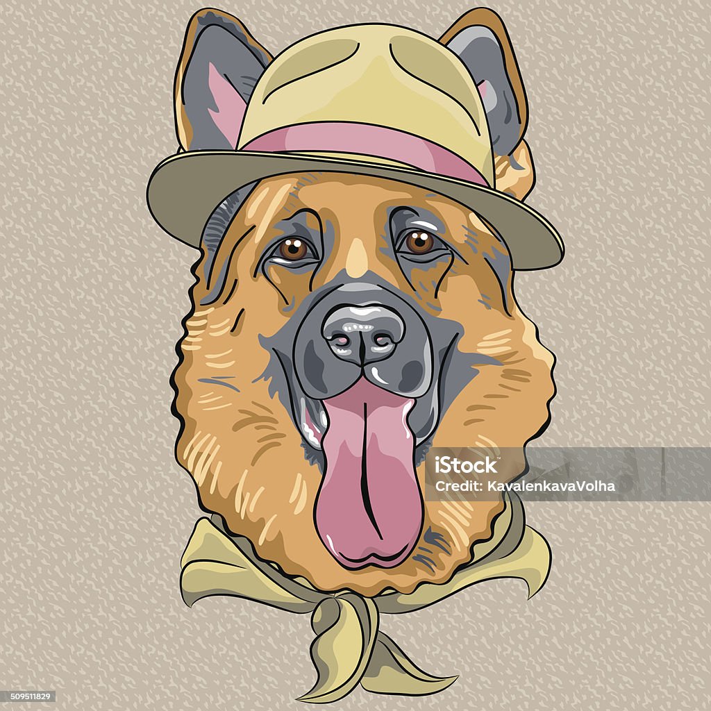 Vetor hipster engraçado dos desenhos animados Cão Pastor Alemão - Vetor de Adereço de Cabeça royalty-free