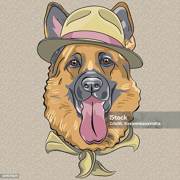 Vetores de Vetor Hipster Engraçado Dos Desenhos Animados Cão Pastor Alemão e mais imagens de Adereço de Cabeça