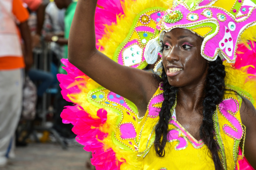 Nassau, Bahamas - January 1, 2014: dancer in traditional costumes at the Junkanoo Festival in Nassau, the Bahamas