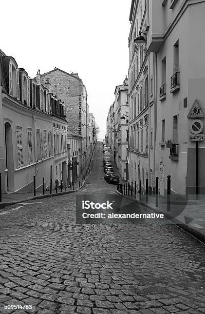 Street Near De Sacre Coeur Stock Photo - Download Image Now - Black And White, Staircase, Street