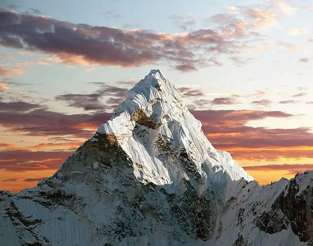Evening view of Ama Dablam on the way to Everest Base Camp, Sagarmatha national park, Khumbu valley, Nepal