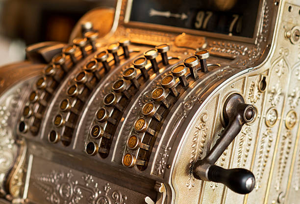 Old, antique cash register, early 1900, metal, beautiful ornaments 