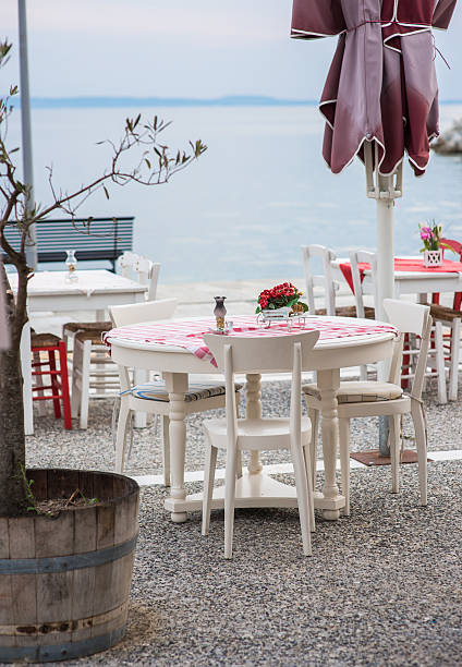 istock Summer outdoor terrace cafe on sand beach 509531608