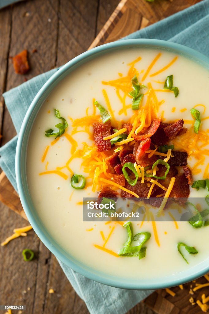 Creamy Loaded Baked Potato Soup Creamy Loaded Baked Potato Soup with Bacon and Cheese Appetizer Stock Photo