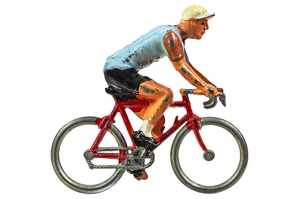 miniatura ciclista sportivo vintage, isolato su bianco - riding old old fashioned motion foto e immagini stock