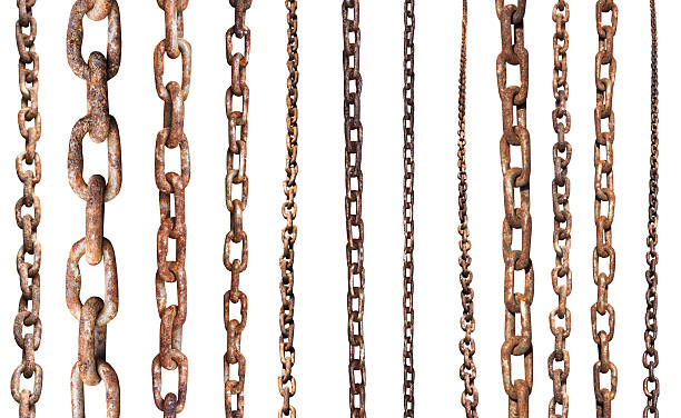 set of old rusty chains isolated on white set of old rusty chains isolated on white background rusted chain stock pictures, royalty-free photos & images