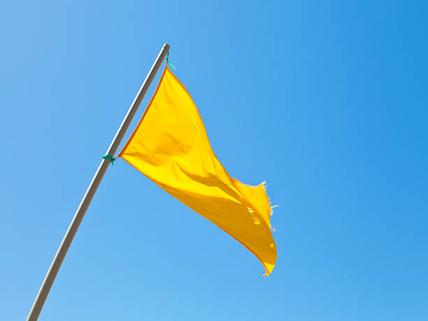 istock Beach safety warning yellow flag with blue sky 509533869