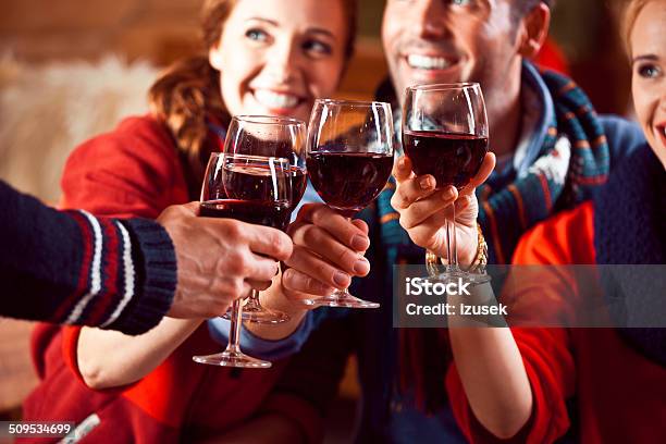 Friends Toasting With Wine Stock Photo - Download Image Now - Apres-Ski, Party - Social Event, Wine