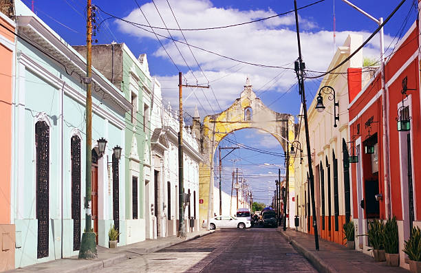 Colorful street in Merida, Yucatan, Mexico stock photo