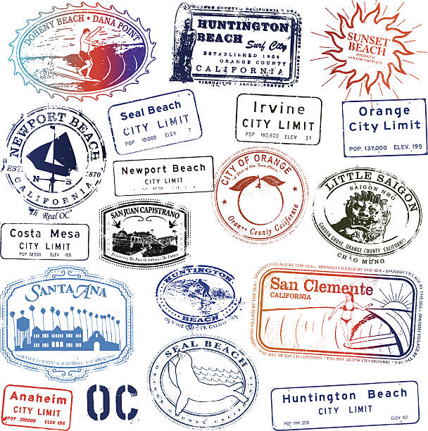 Orange County California Stamp Collection Orange County California Stamp Collection. Kind of like a passport to Orange County. dana point stock illustrations