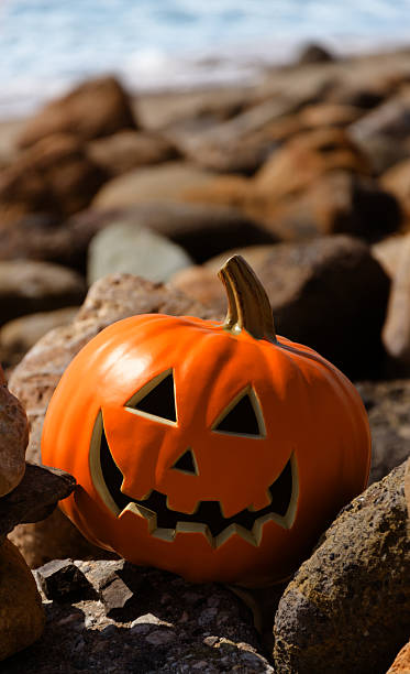 istock Halloween pumpkin on the rocky beach 509539837