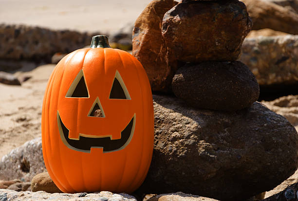 istock Halloween pumpkin on the rocky beach 509539881