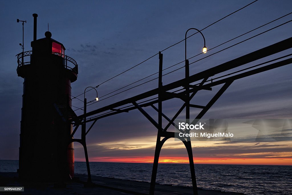 Sunset Sunset at South Haven Lighthouse Building Exterior Stock Photo