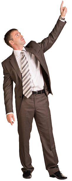 istock Business man pointing up finger blank copy space 509540445