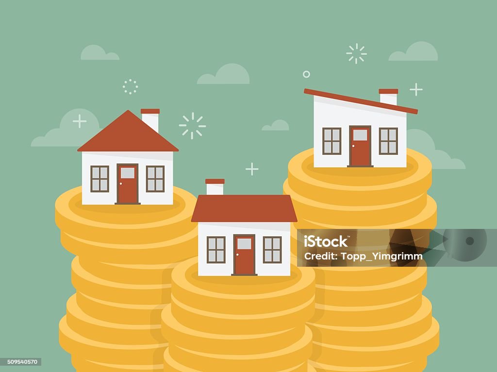 Real estate Real estate. House on stack of coins. Flat design business concept illustration. House stock vector