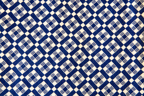 The texture of the white and blue fabric in a cage