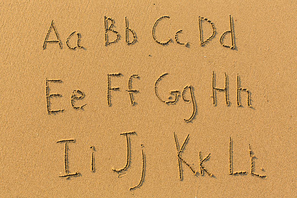 Alphabet drawn on the sand of a beach. (part one of two - from Aa to Ll)