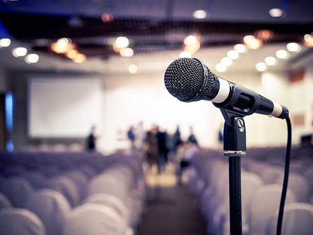 istock Microphone in Conference Seminar room Event Background 509544850