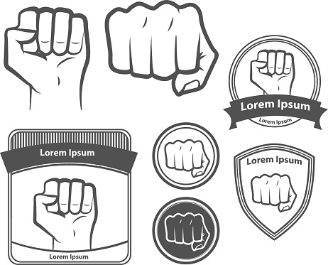 set of images, for logo, fist icon. fist silhouette on white.
