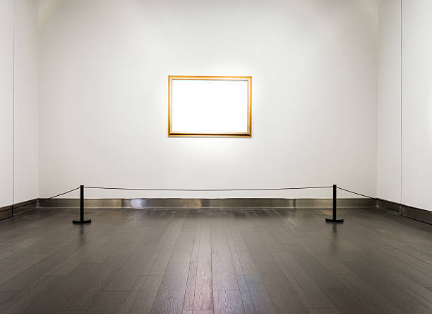 Blank frame on wall Single blank frame on the wall of art gallery. hanging art on wall stock pictures, royalty-free photos & images