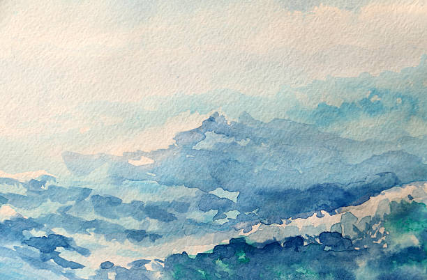 laut - lukisan cat air - seascape ilustrasi stok