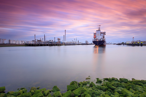 tanker in the Tweede Petroleumhaven in Rotterdam. The harbour used to be a crude oil harbour but is now mostly used for chemicals. The Port of Rotterdam is one of the largest ports in the world and the largest in Europe; Rotterdam, The Netherlands