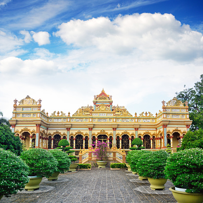 Vinh Trang Temple (1850) is a Buddhist temple in southern Vietnam. Composite photo