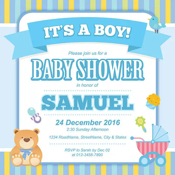 Vector illustration of Baby Shower Invitation Card (Boy)