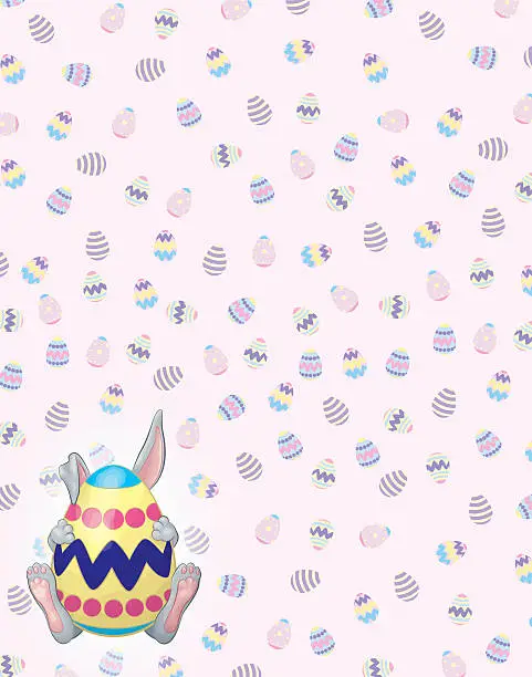 Vector illustration of Timid Gray Bunny on Easter Egg Background