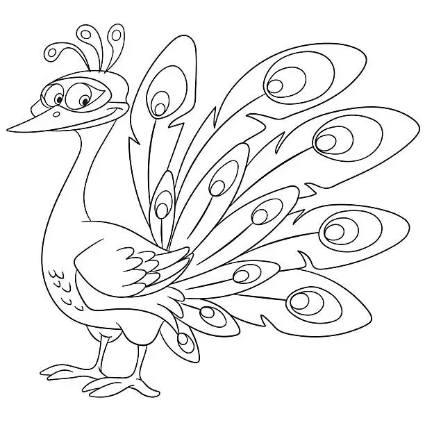 Vector illustration of cute cartoon peacock