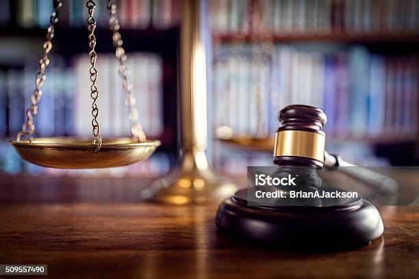 Gavel Scales Of Justice And Law Books Stock Photo - Download Image Now - Gavel, Judge - Law, Legal System