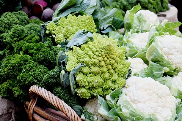 Fresh organic Romanesco broccoli in the basket