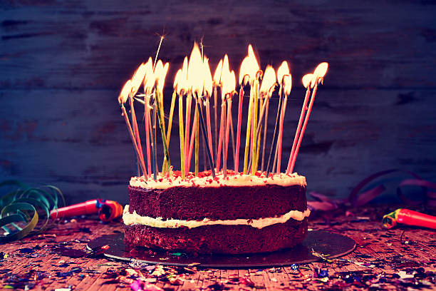 istock birthday cake with some lit candles, filtered 509558370