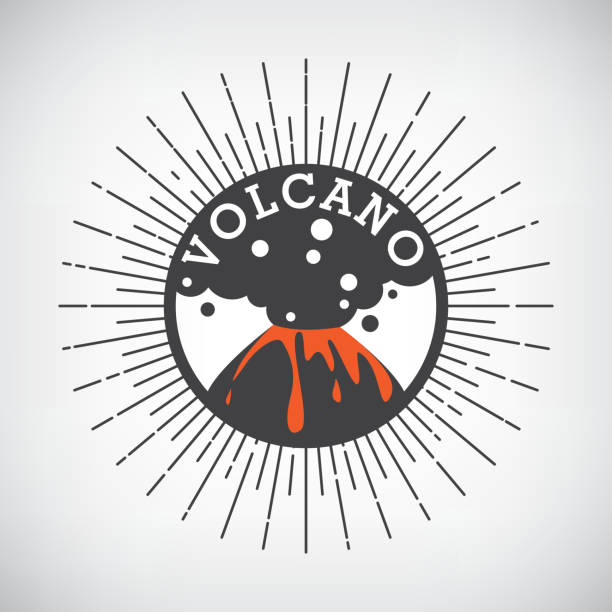 illustrazioni stock, clip art, cartoni animati e icone di tendenza di emblema di progettazione slip a vita bassa con vulcano - natural disaster weather symbol volcano