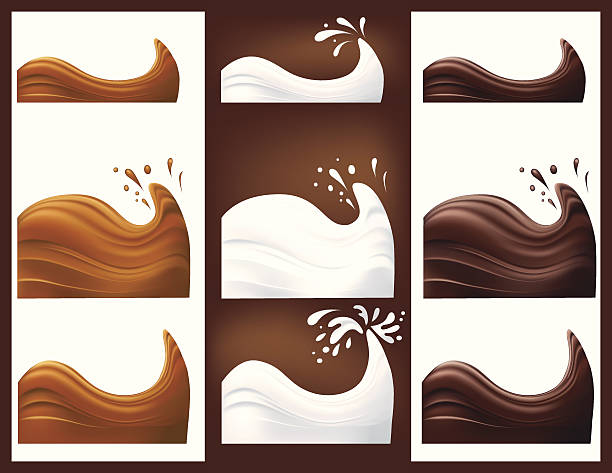 ilustrações, clipart, desenhos animados e ícones de caramelo de chocolate e leite espirais e splash - milk chocolate illustrations