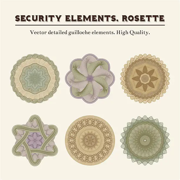 Vector illustration of Rosette. Vector detailed guilloche elements.