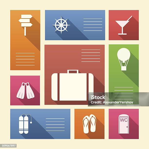 Colored Vector Icons For Vacation With Place For Text Stock Illustration - Download Image Now