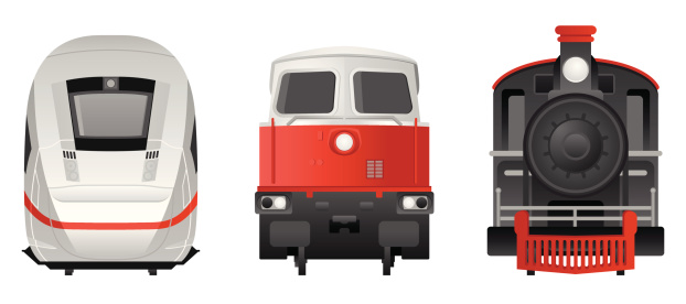 Illustrated different types of trains in frontview.