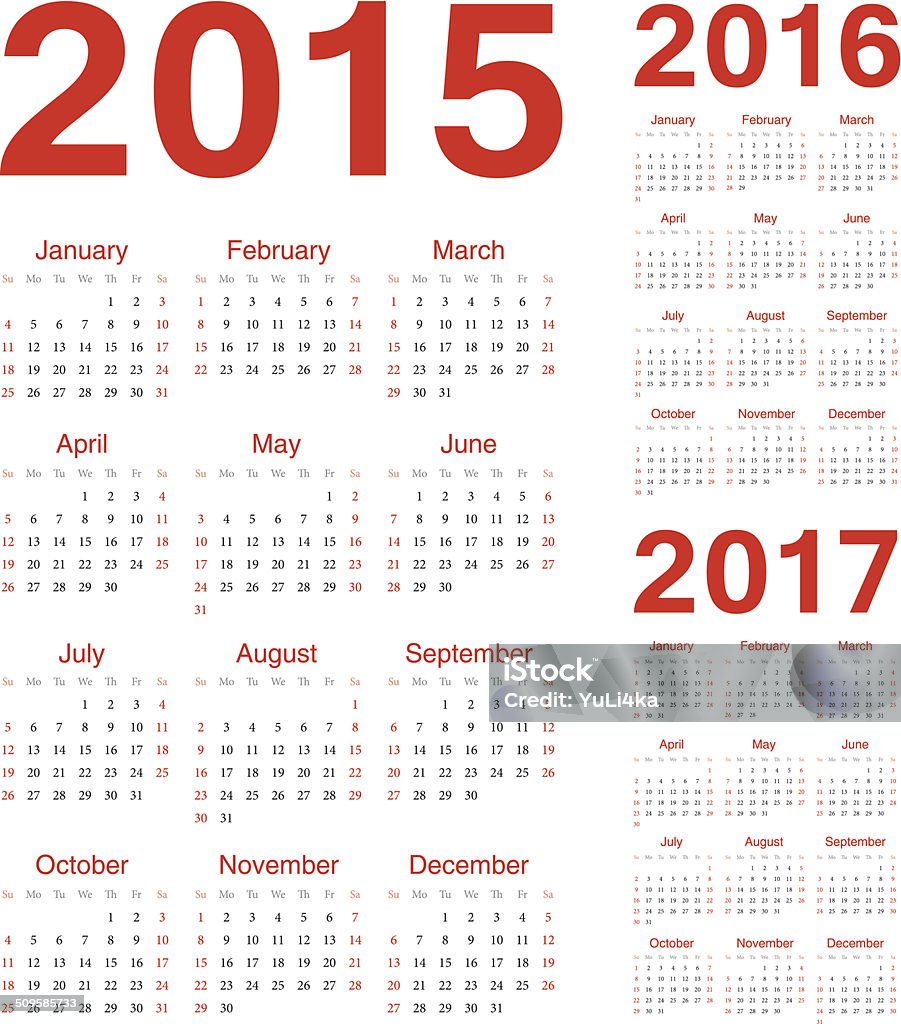 Satz von EU - 2015, 2016, 2017-Kalender - Lizenzfrei 2015 Vektorgrafik