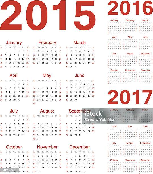 Satz Von Eu 2015 2016 2017kalender Stock Vektor Art und mehr Bilder von 2015 - 2015, 2016, 2017