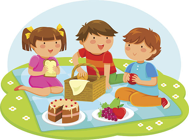 Kids Having A Picnic Stock Illustration - Download Image Now - Picnic, Child, Eating - iStock